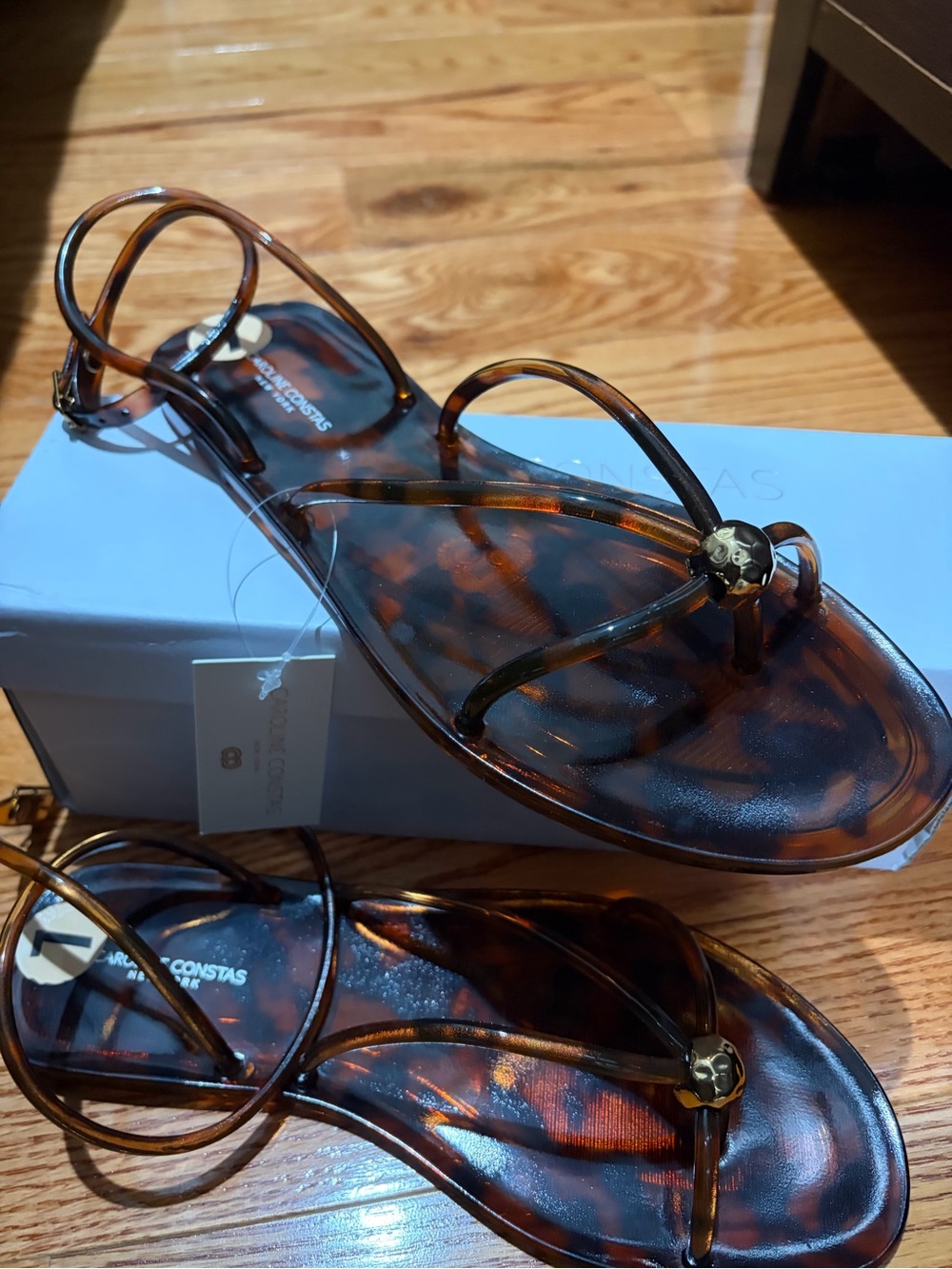 Caroline Constas Classic Tortoiseshell Strappy Flat Sandals - Women/ Size 7 -6